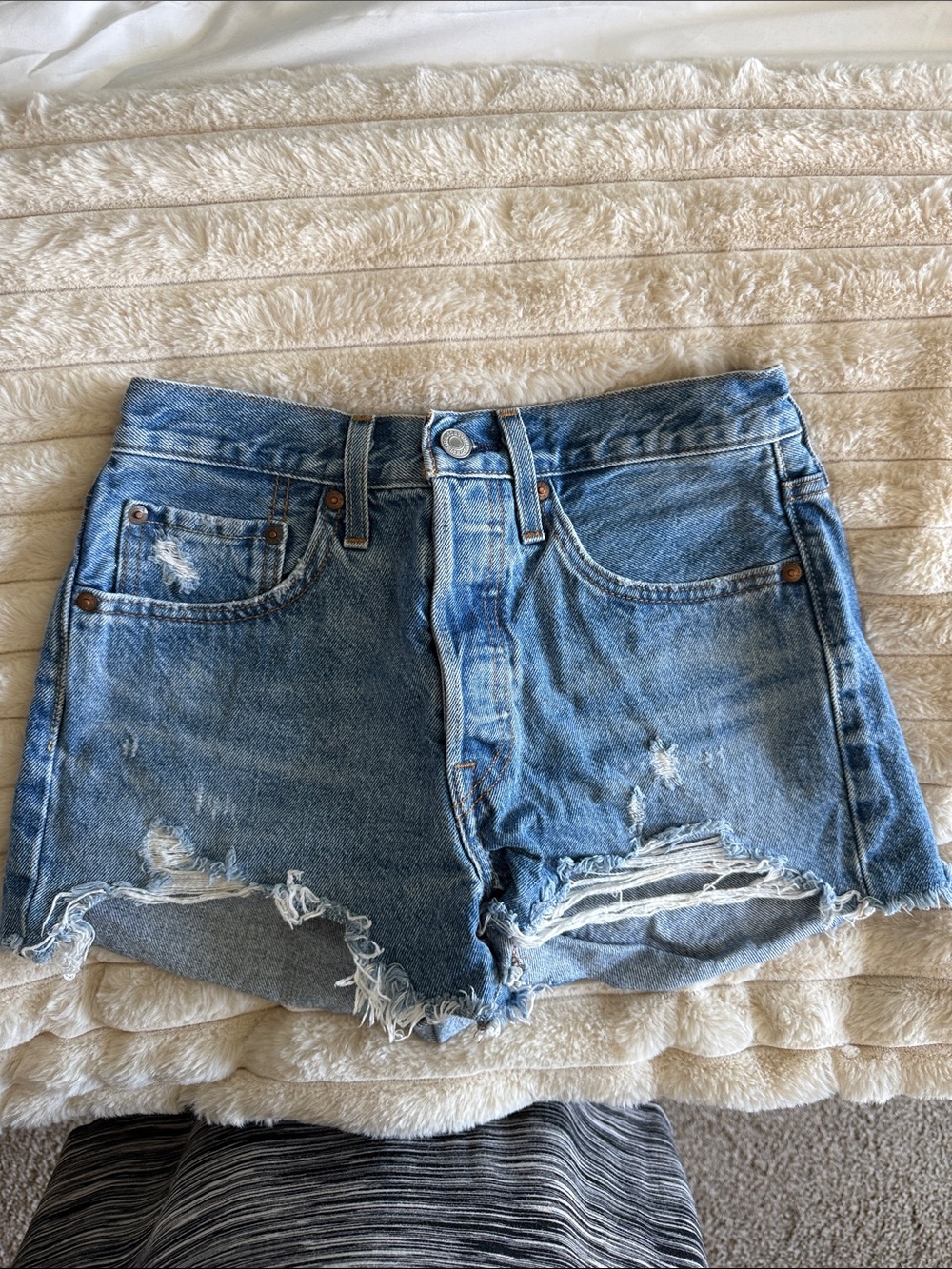 Levi's Light Blue Distressed Denim Shorts